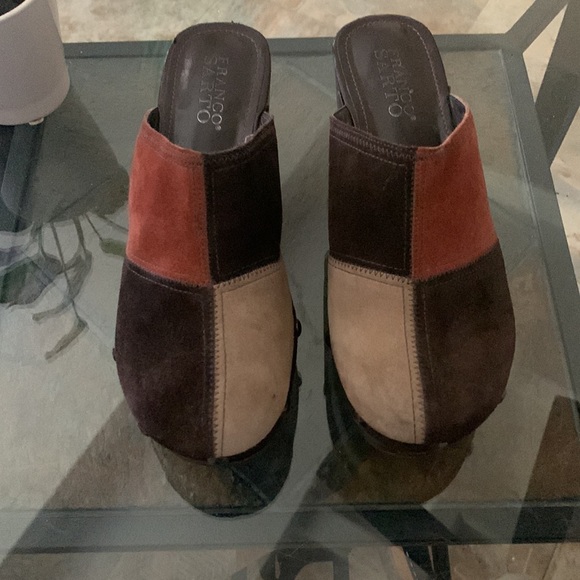 Y2K 90s FRANCO SARTO Chunky Suede Color-Block Studded Clog - Picture 2 of 11